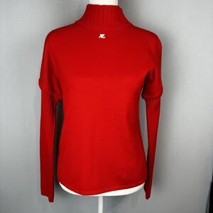 Courrèges Paris Red Merino Wool Blend Sweater Large Classic Turtleneck